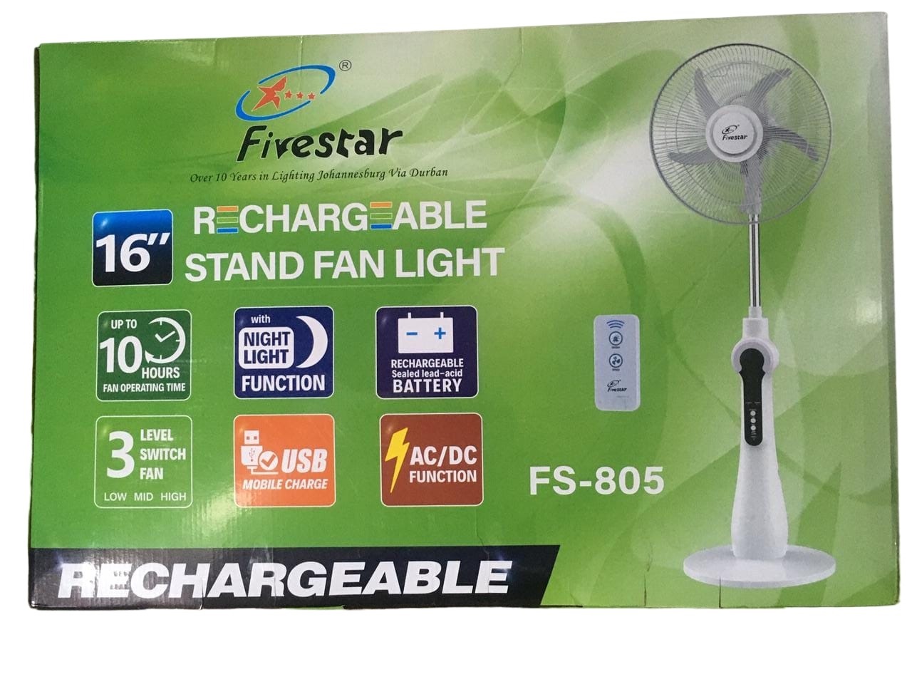 Fivestar -805 16-Inch Rechargeable Stand Fan Light With A USB Cable - Image 2