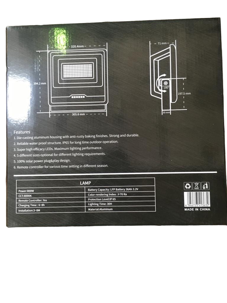 FS 800W Solar Flood Light With Remote Control IP65 Protection level FS 800 - Image 2