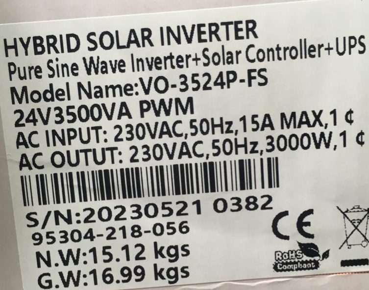Fivestar 3.5KVA 3000W 24V PWM VO Pure Sine wave Hybrid Solar Inverter - Image 6