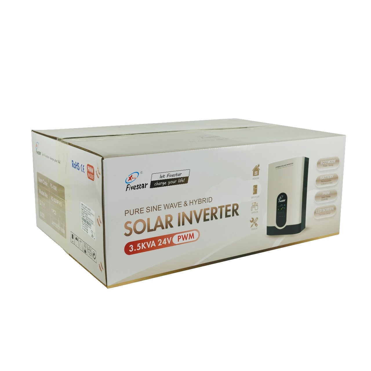 Fivestar 3.5KVA 3000W 24V PWM VO Pure Sine wave Hybrid Solar Inverter - Image 5