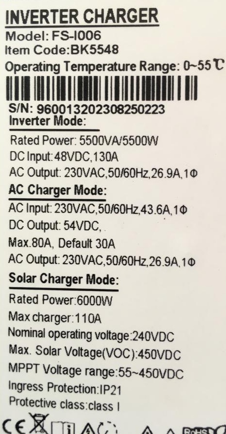 Fivestar 5,5KVA 5500w 48v MPPT BK Pure Sine Wave Hybrid Solar Inverter - Image 4