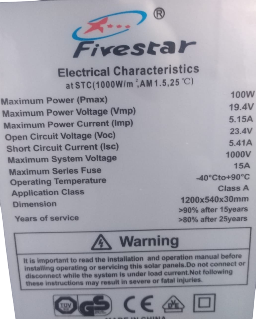 Fivestar 100W Monocrystalline Solar Panel With A Coated Tempered Glass - Image 2