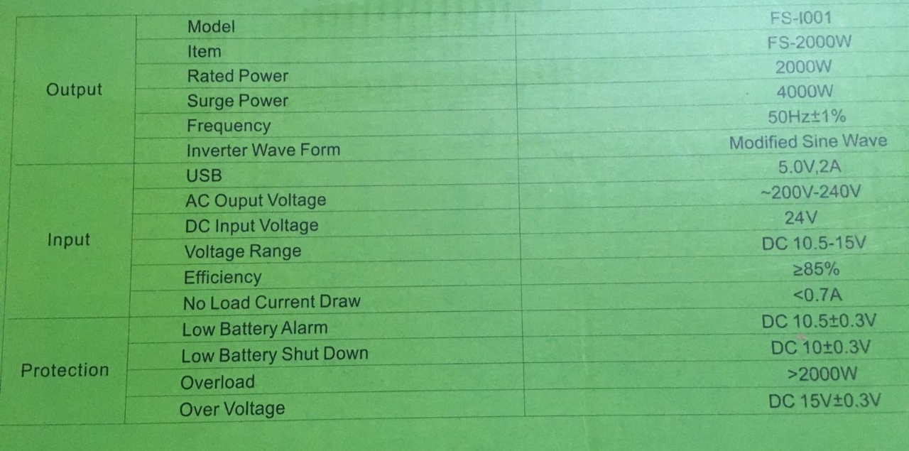 Fivestar 2000W 12V MDF Modified Sine Wave inverter Black inverter With the USB Port - Image 3