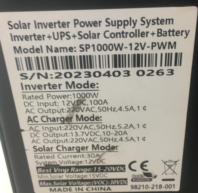FS 1000W 12v PWM Hybrid Inverter With 100AH Gel Solar Kit - Image 3