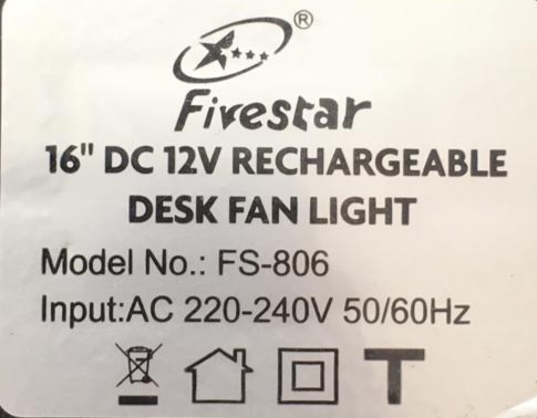 Fivestar -806 16-Inch 12v-USB Charging Adjustable Rechargeable Desk Fan Light - Image 2