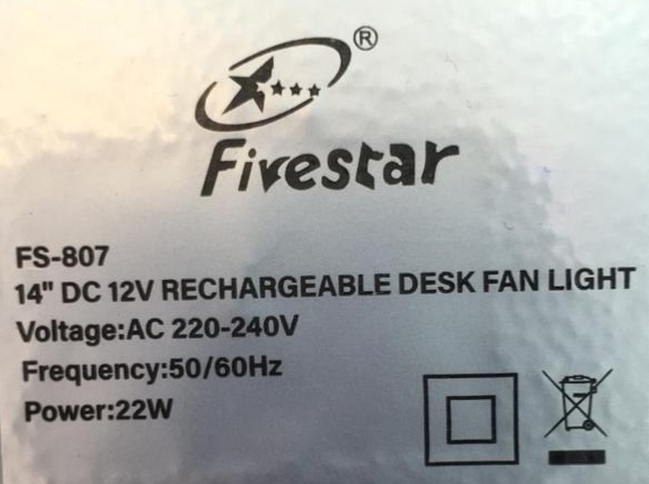 Fivestar -807 14-Inch 12V- USB Charging Adjustable Rechargeable Desk Fan Light - Image 3