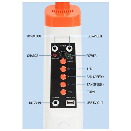 Fivestar -818 16-Inch Rechargeable Stand Fan Light With A Five Level Switch And A USB Mobile Charger Solar Panel Excluded - Image 3