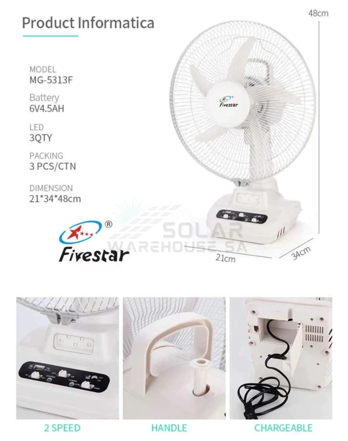 Fivestar -807 14-Inch 12V- USB Charging Adjustable Rechargeable Desk Fan Light - Image 2