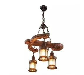 Fivestar CD61 Rustic Anchor Wood & Iron 3 Lamp Pendant Chandelier