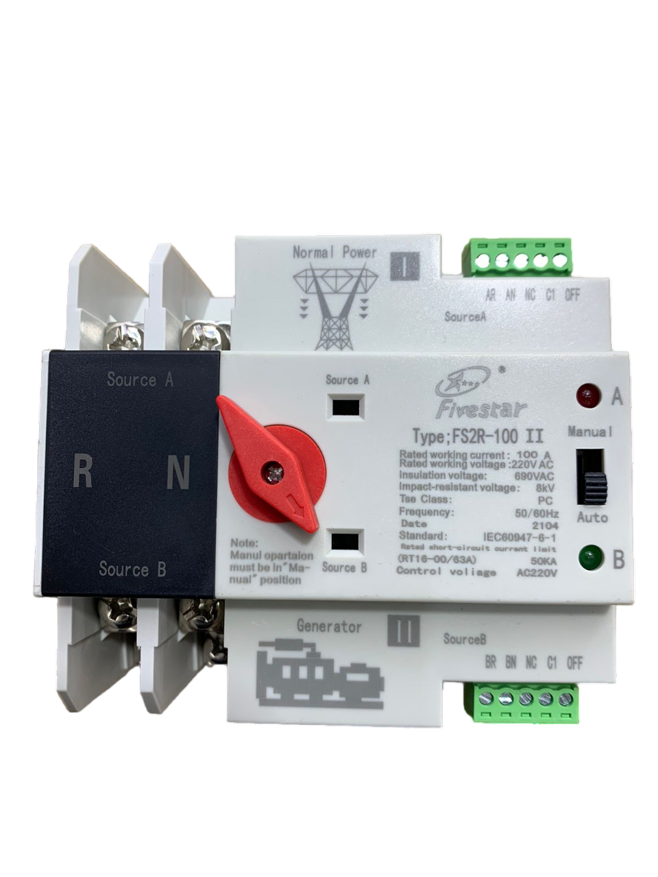 FS- 100A 2p Grid to Generator Automatic Changeover Switch