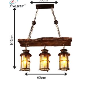 Fivestar CD63- Wood Vintage Industrial Chandelier 3-Lamp