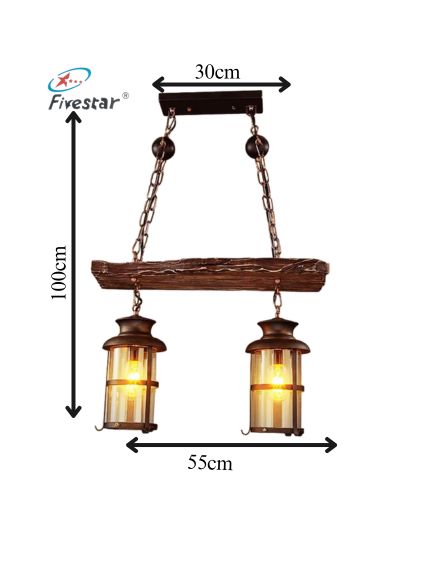 Fivestar-CD62- Wood Vintage Industrial Chandelier 2-Lamp - Image 2