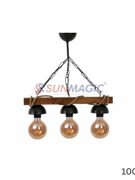 Fivestar- CD89 Three-Head Rope Wooden Pendant Light