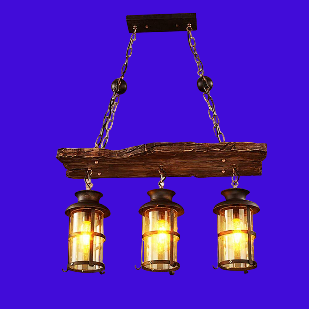 Fivestar CD63- Wood Vintage Industrial Chandelier 3-Lamp - Image 2