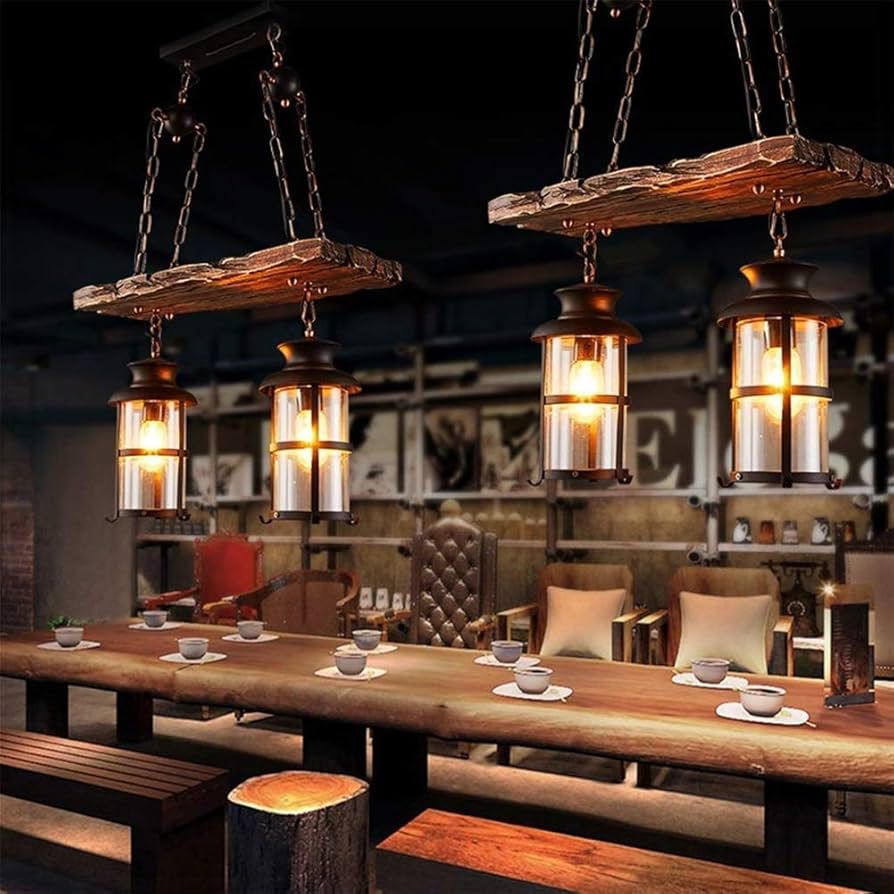 Fivestar-CD62- Wood Vintage Industrial Chandelier 2-Lamp - Image 3