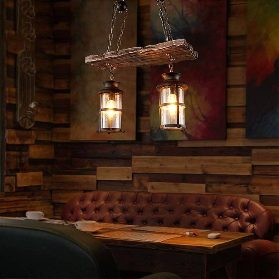 Fivestar-CD62- Wood Vintage Industrial Chandelier 2-Lamp - Image 6