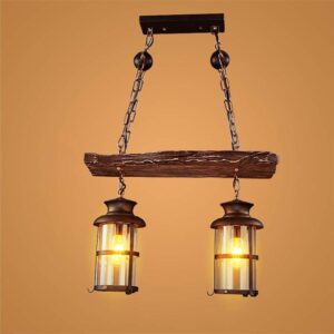 Fivestar-CD62- Wood Vintage Industrial Chandelier 2-Lamp