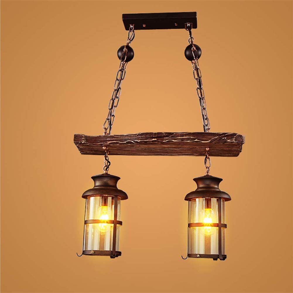 Fivestar-CD62- Wood Vintage Industrial Chandelier 2-Lamp