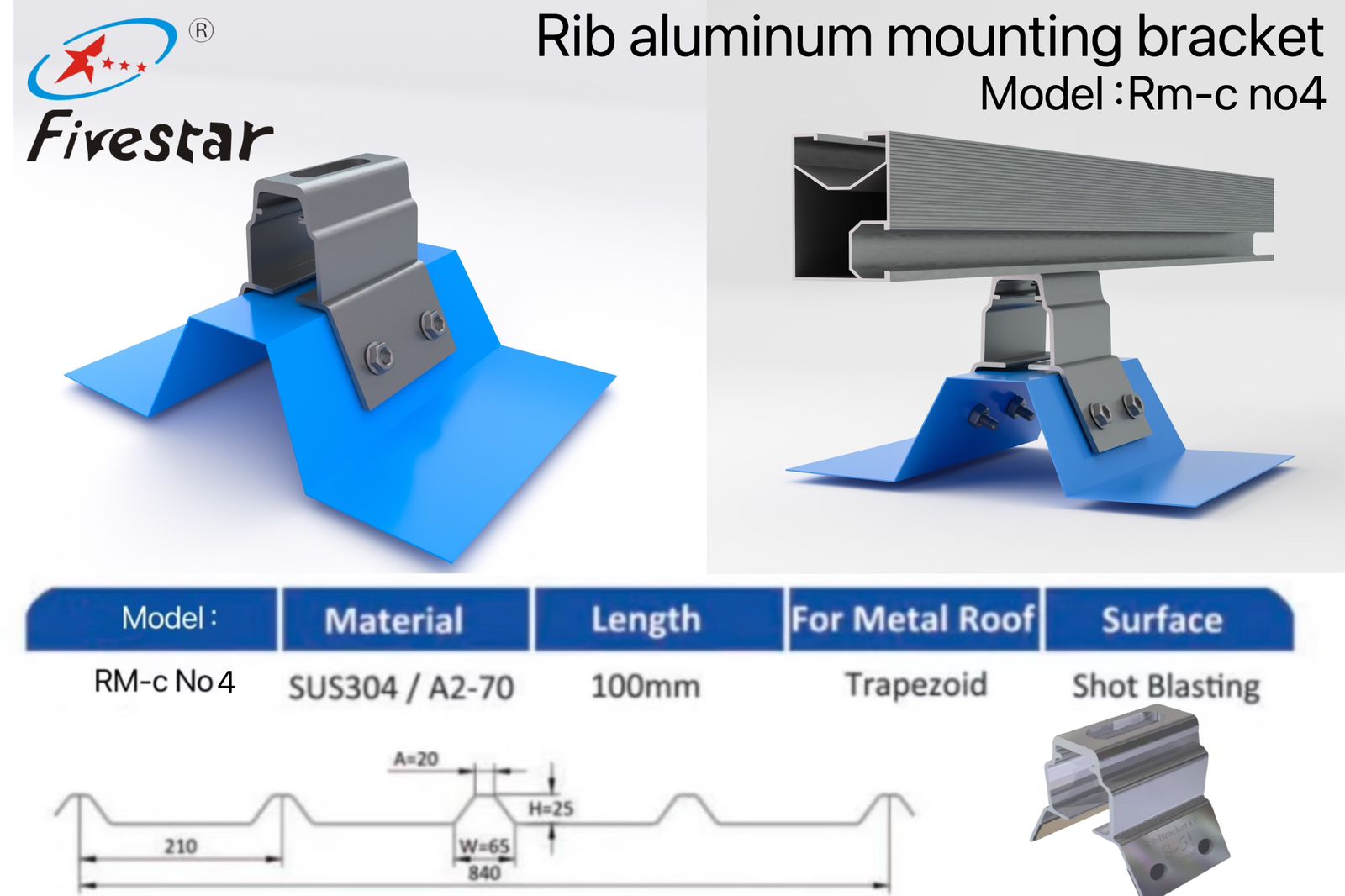 Fivestar- RM-c No.4 Metal Roof Mounting Bracket - Image 3