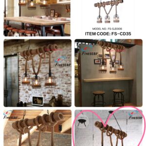 FS-CD35 Rope Pendant Light 3 Cages (E27 Bulb Holder)
