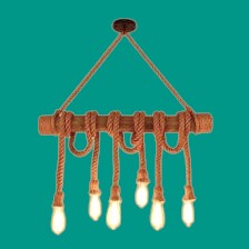 FS-CD27 6 Head Chandelier Bamboo and Rope Pendant Light (E27)