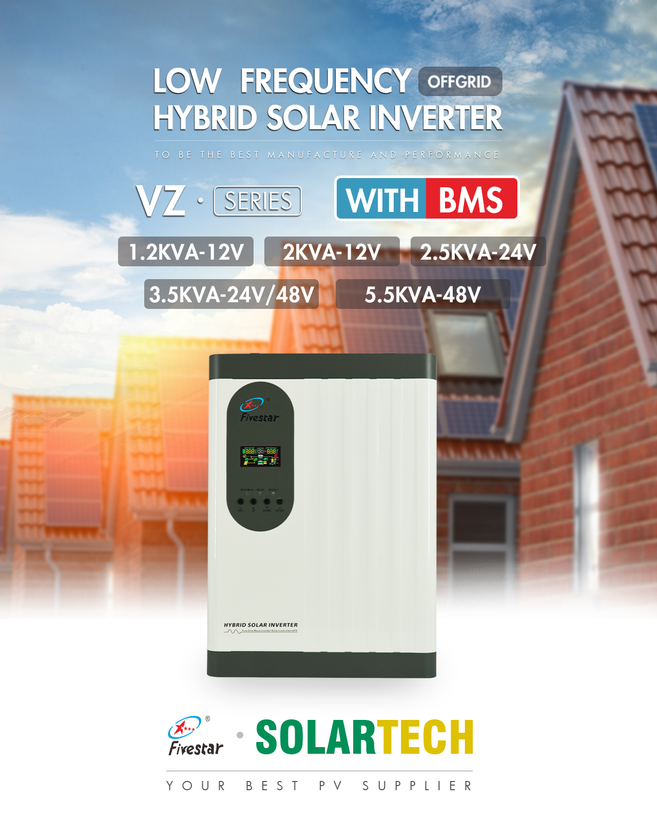 Fivestar-VZ-5548PS 5.5KVA 48V PWM Hybrid Solar Inverter Pure Sine Wave + Solar Controller + UPS - Image 2