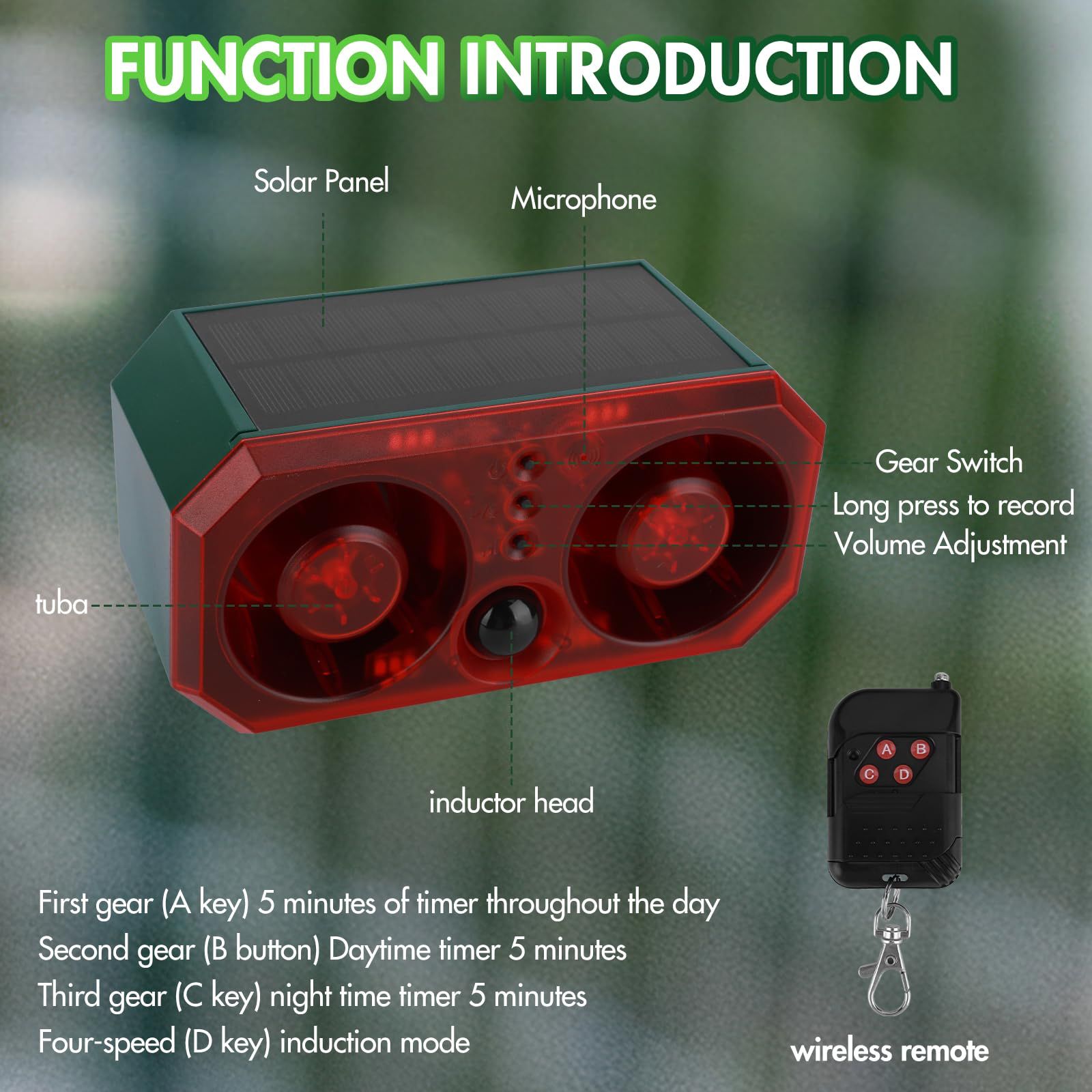 FS-N912T Intelligent Infrared Solar Alarm with Dual Speaker(130dB*2) Recording-24hrs Motion Sensor Flash & Alarm - Image 3