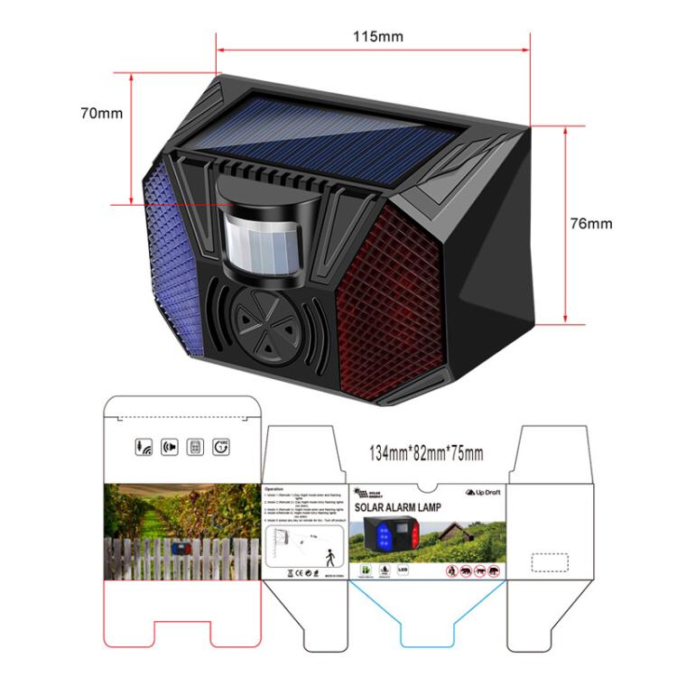 FS-N9116 Solar Intelligent Remote Control Alarm 129dB Loud Siren Motion Sensor will Detect Movement with in 5-8 Meters - Image 3