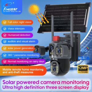 FS-SCM003- WiFi Network 12MP Ultra HD Triple Screen 10x Zoom Solar Camera IP65 WaterProof