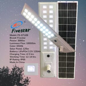 Fivestar-GT109- 3000W 10000lm Solar Street Light IP65 Waterproof