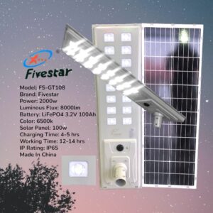 Fivestar-GT108- 2000W 8000lm Solar Street Light IP65 Waterproof
