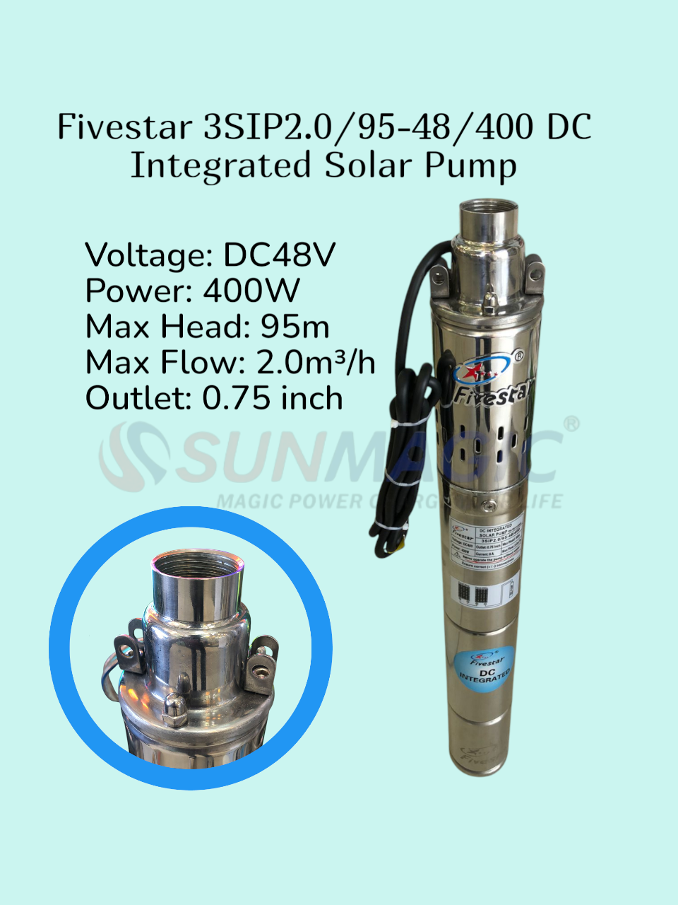 FS-3SIP2/95-48/400 48v 95m 400w Integrated Solar Water Pump