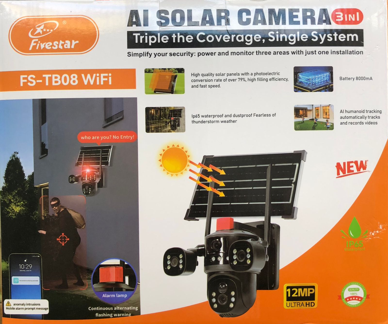 FS-TB08 WiFi Network 12MP Ultra HD Triple Lens IP65 WaterProof and Dustproof of thunderstorm Weather